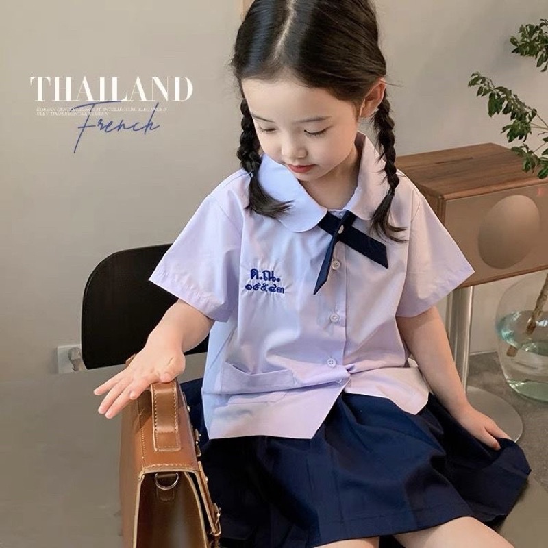 Bộ Đồ Học Sinh Thái Lan Trẻ Em Bé Gái - Áo Sơmi Nơ Và Váy Ngắn Xếp Li Diamondcloset Order