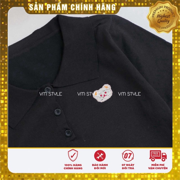 Áo len nữ VMSTYLE tay bó ngắn cổ bẹ in ấn hình gấu trang điểm thu đông 2678 - ALU00105
