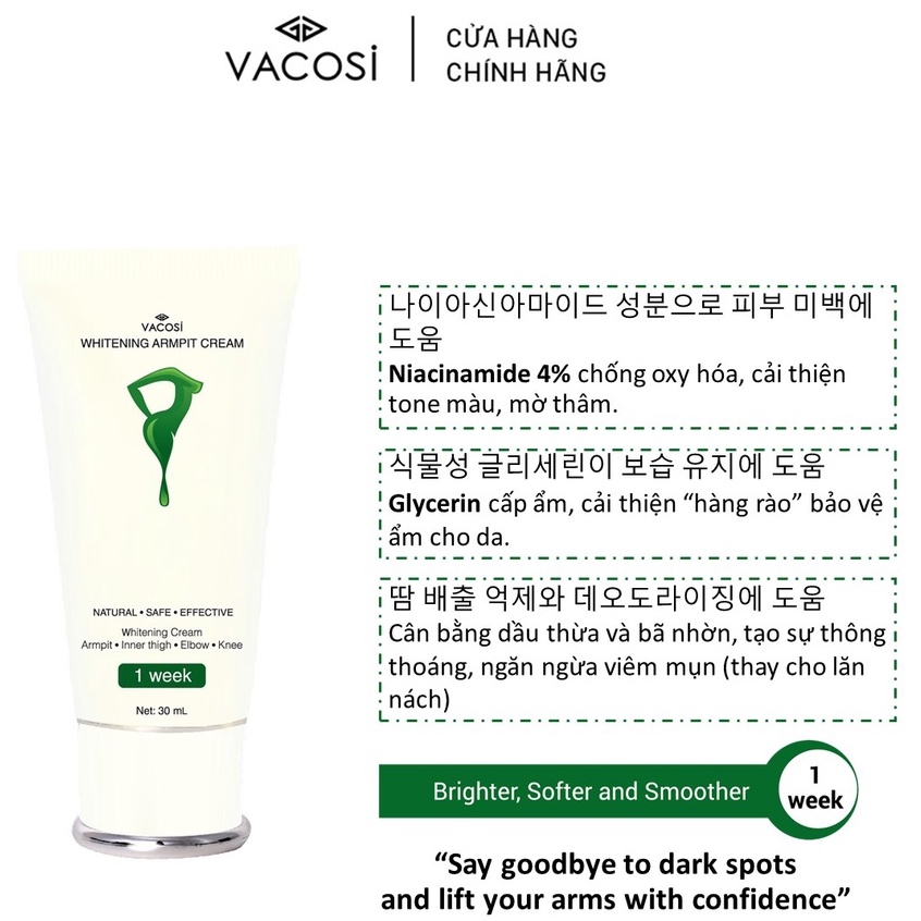 Kem Dưỡng Trắng Nách VACOSI 30ML - VACOSI Whitening Armpit Cream