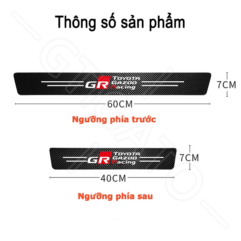 GTIOATO Cho Toyota GR 4 Chiếc Dán Cửa Ô Tô Sợi Carbon Nẹp Chống Xước Ô Tô Miếng Dán Chống Xước Trầy Ô Tô Miếng Dán Bảo Vệ Viền Cửa Xe Hơi Miếng Dán Xe Trang Trí ô Tô Cho Toyota CHR Raize Corolla Cross Rush Fortuner Yaris Innova