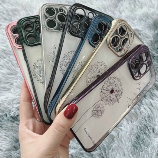 [ Đen - Vàng - Bạc ] Ốp Lưng dẻo mạ viền si hoa bồ công anh đính đá cho iPhone 7plus đến 14pro max