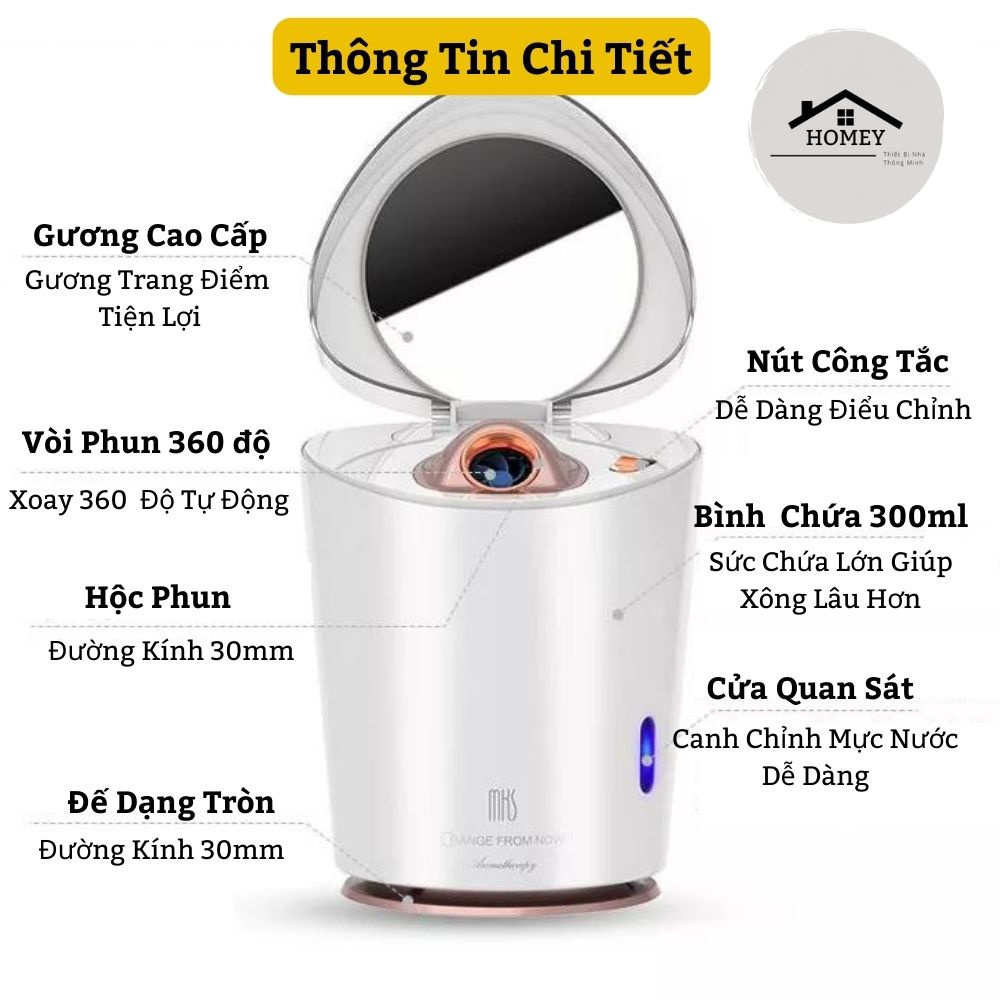 Homey - Máy xông hơi mặt thảo mộc cao cấp nóng và lạnh MKS-NV8389 - Có vòi phun tự xoay 360 độ
