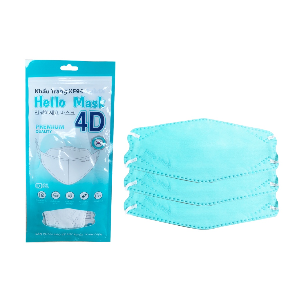 Khẩu Trang Cao Cấp 4D HELLO MASK Thiết Kế Vừa Vặn KF94 Túi 10 Cái