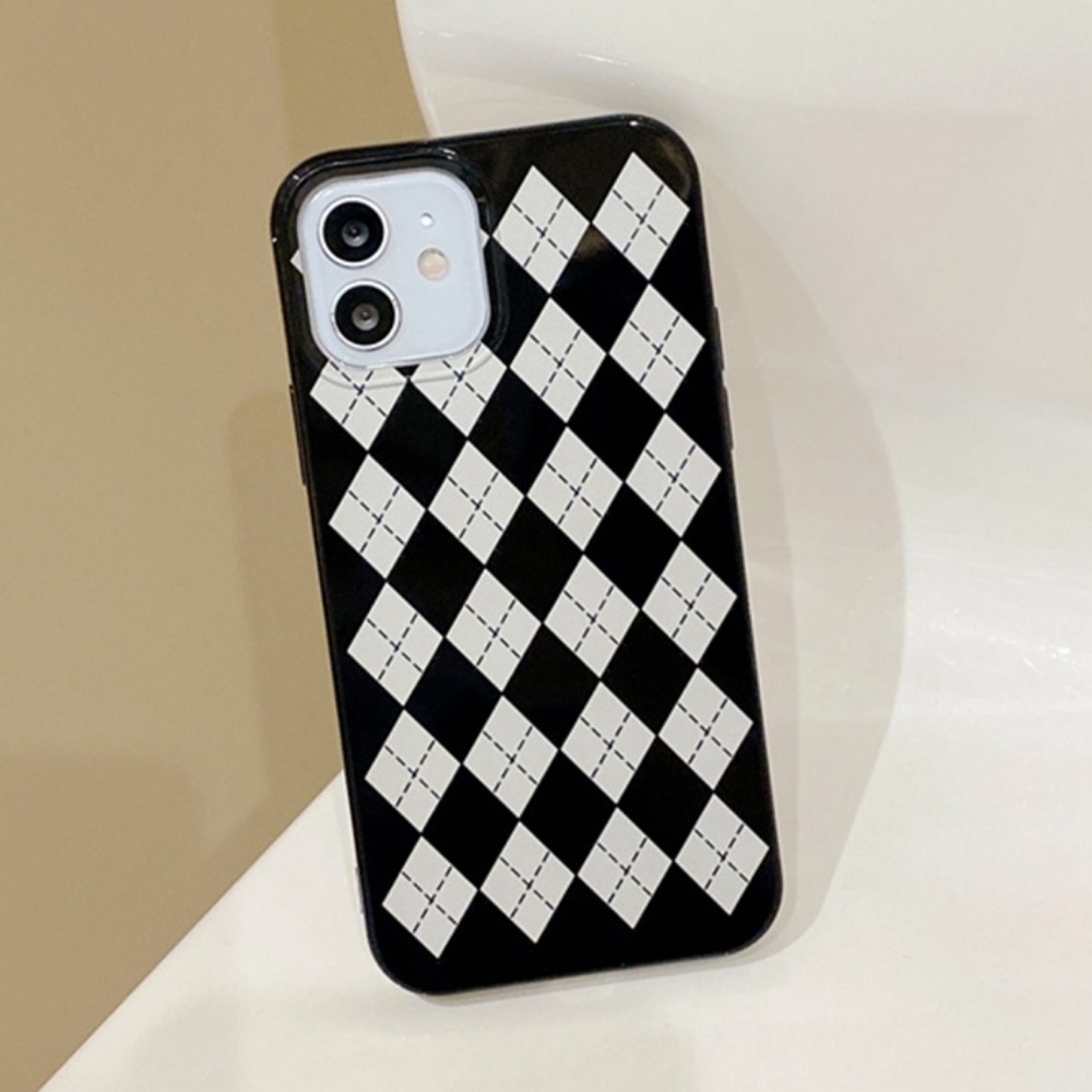 Ốp Điện Thoại TPU Mềm Họa Tiết Caro Màu Đen Bóng Kiểu Retro Cho IPhone 14 13 12 11 Pro XS XR 8 7 Plus