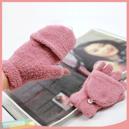 Đôi găng tay hở ngón ấm áp màu trơn cá tính cho nữ