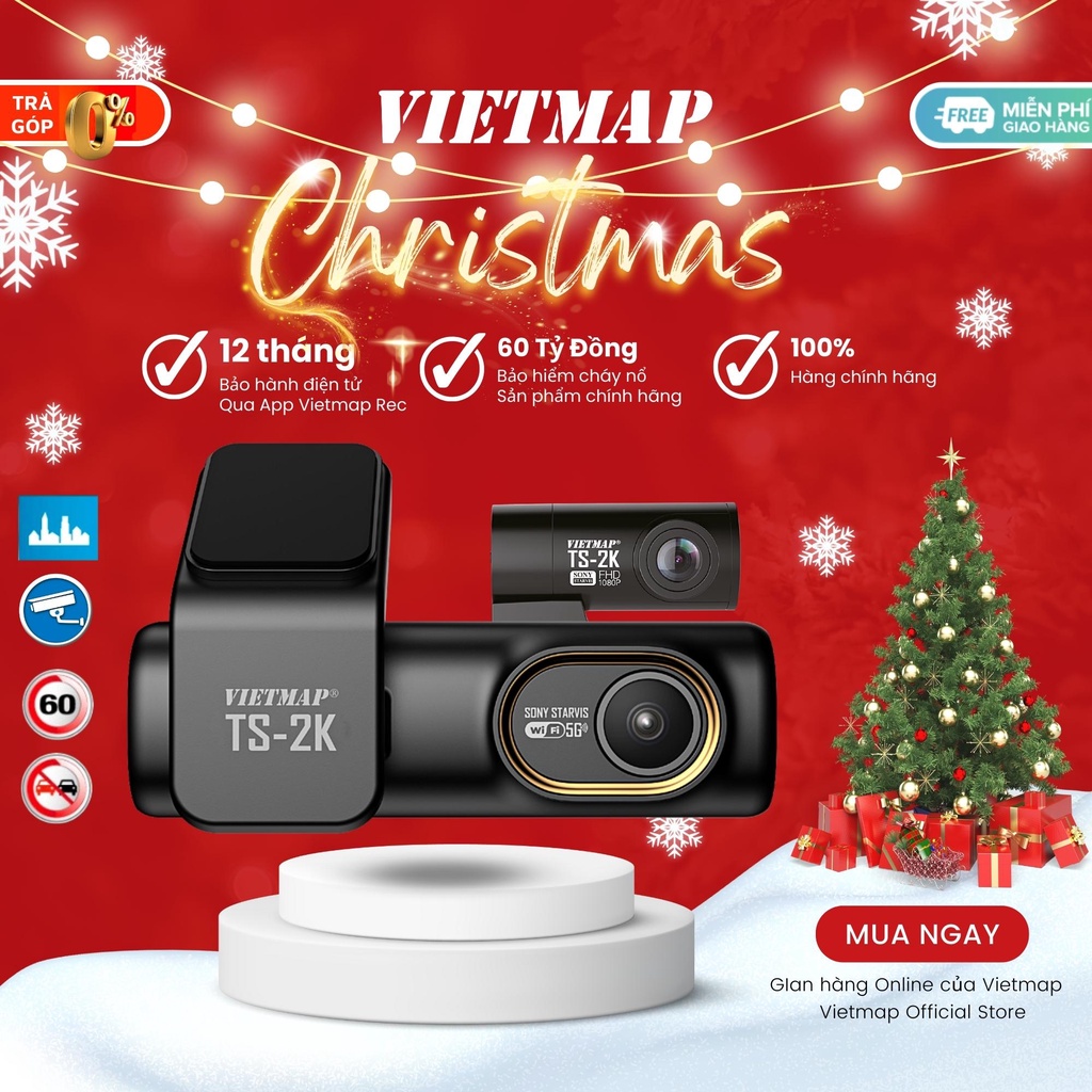 Camera hành trình Vietmap TS-2K - Cảnh báo giao thông bằng giọng nói ghi hình trước sau - Hàng chính hãng