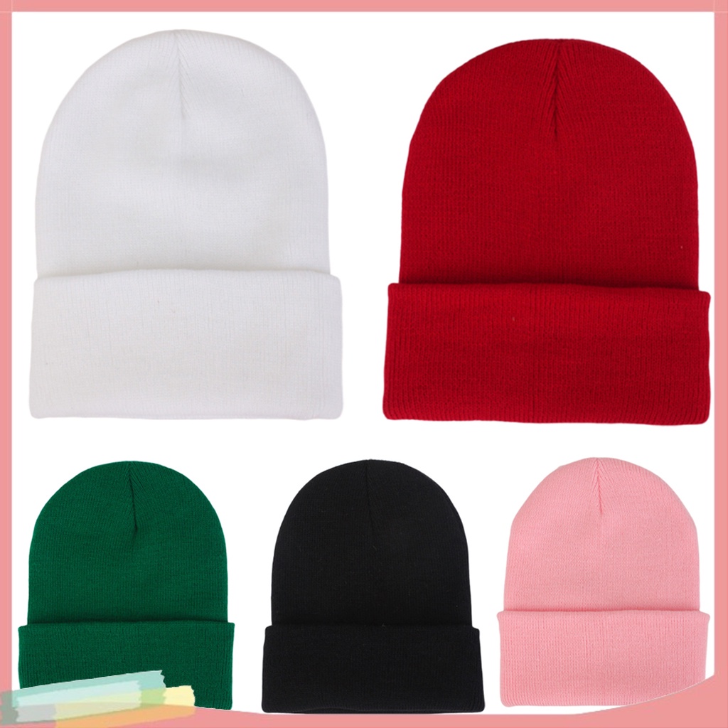 Mũ len trùm đầu dáng tròn màu trơn thời trang