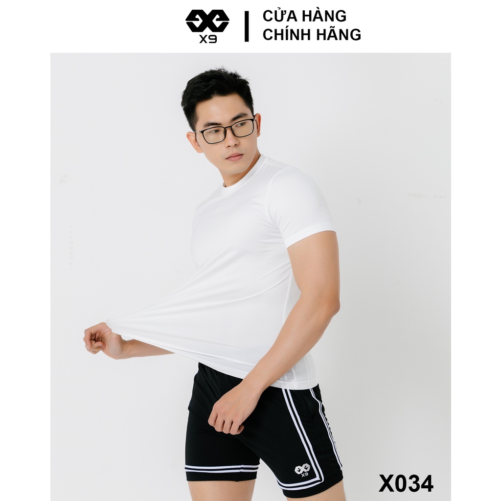 Áo Thun Trơn Nam Cổ Tròn Không Logo Body Tập Gym Thể Thao Chạy Bộ Cotton Thun Lạnh Giữ Nhiệt - X9 Sportswear - X034