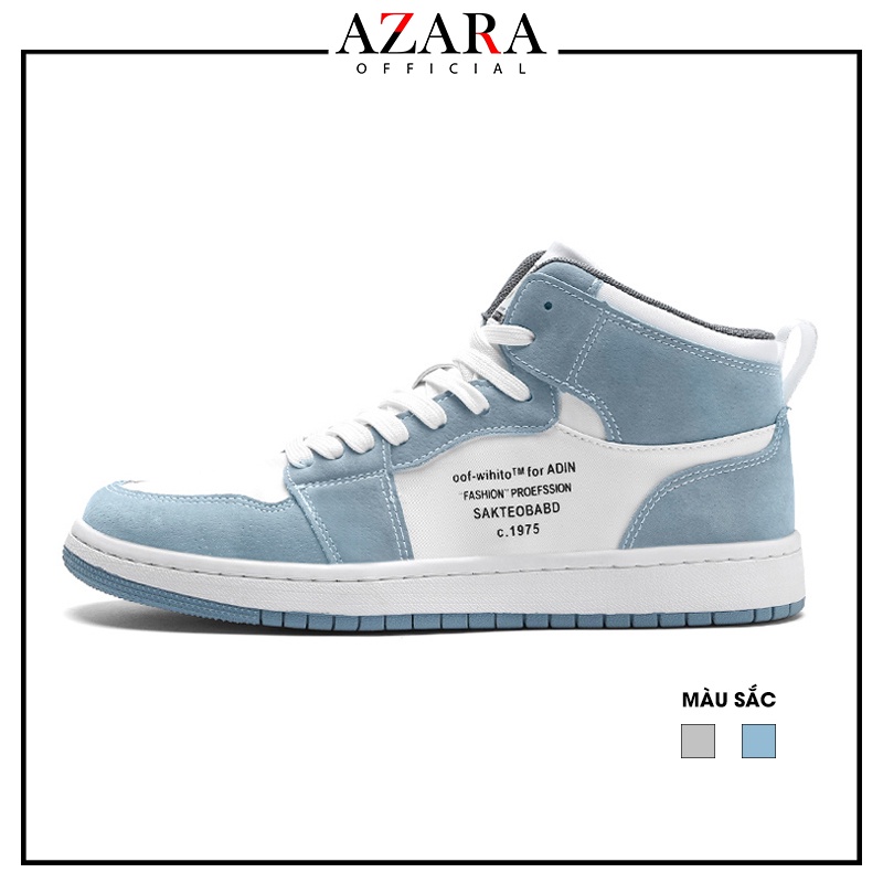 Giày Thể Thao Nam AZARA- Sneaker Màu Xanh - Xám, Giày Thể Thao Cao Cổ, Form Ôm Chân - G5376