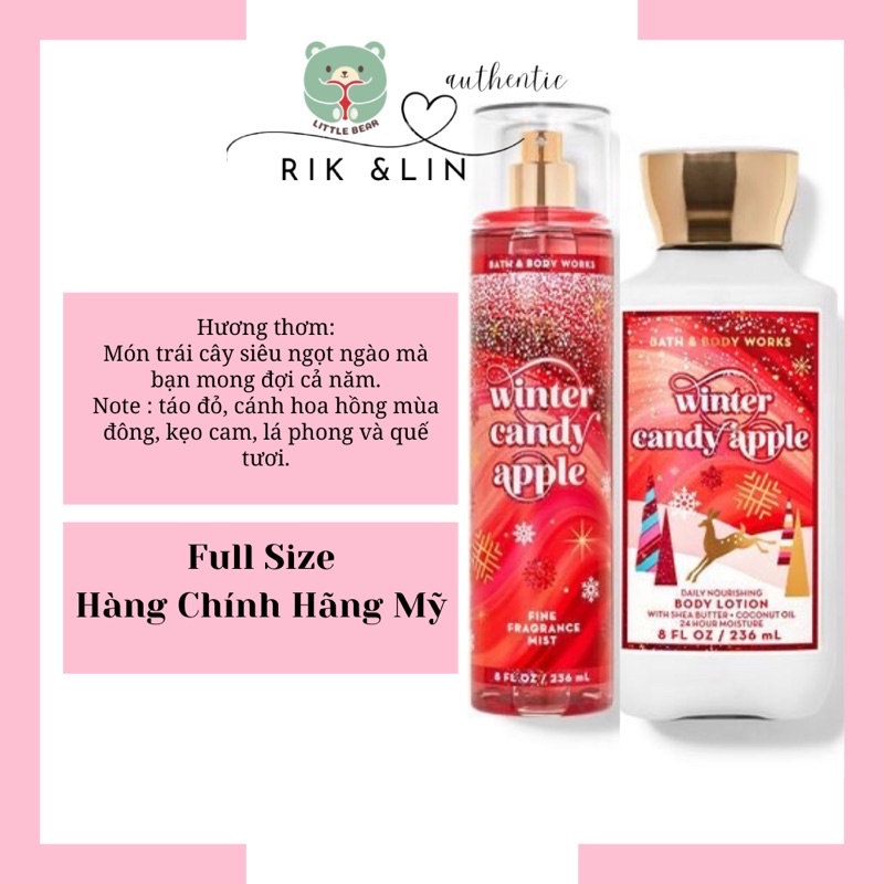 Auth_Fullsize WINTER CANDY APPLE BODY MIST XỊT THƠM - BODY LOTION DƯỠNG THỂ BBW USA