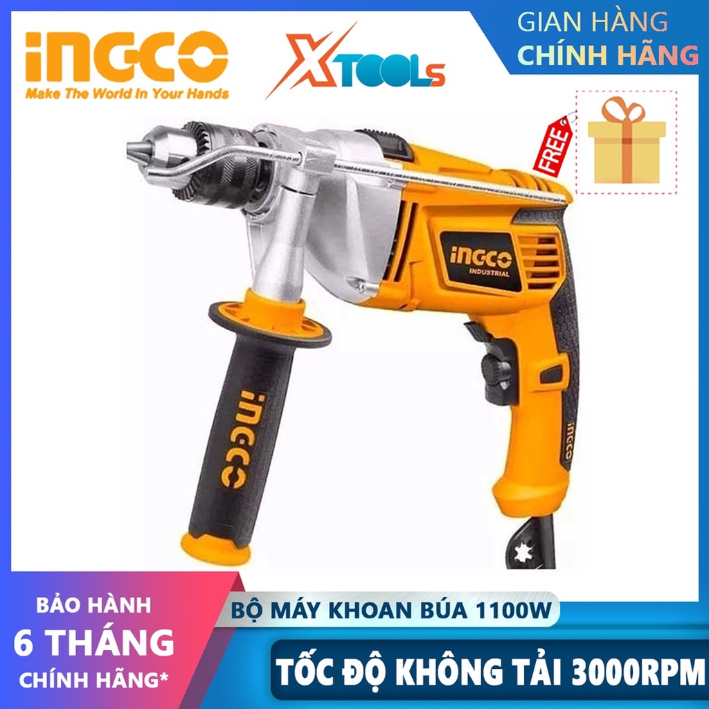 Máy khoan búa cầm tay 16mm Ingco ID211002E công suất 1100w, tốc độ 3000rpm, đầu khoan bằng nhôm 3-16mm có chỉnh tốc, đảo