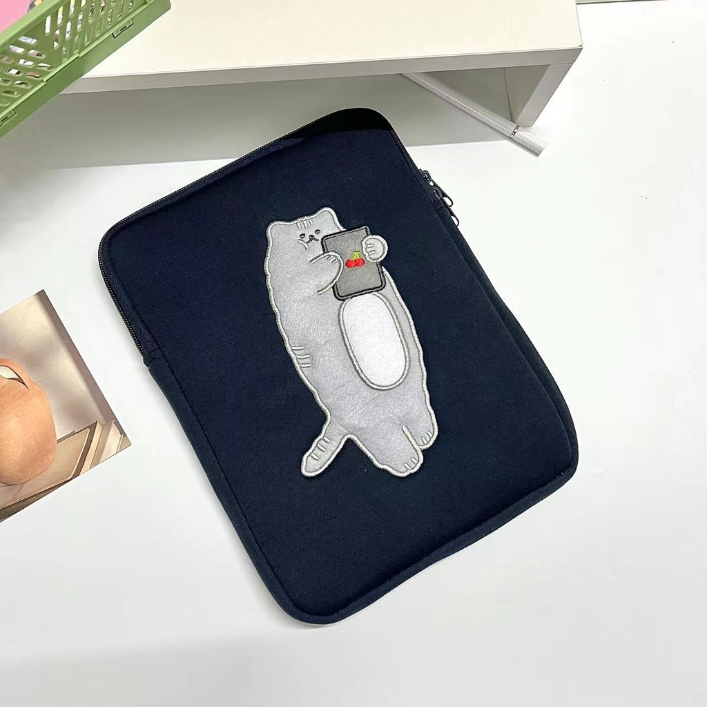 Túi đựng laptop họa tiết hoạt hình phong cách Hàn Quốc Tranh thêu heo con và mèo lười màu hồng 10/11/13/14/15/15.6inch