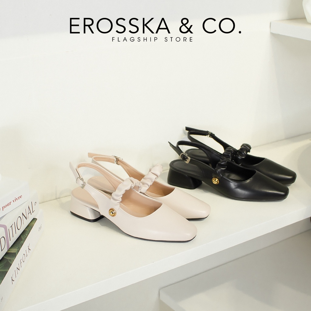Erosska - Giày cao gót Erosska quai ngang nhúm ngọc cài hậu cao 3cm _ EL024