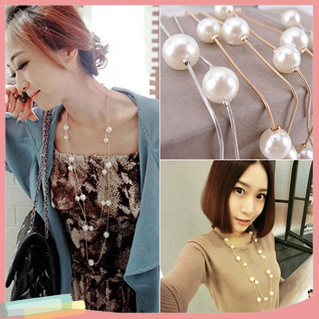 Dây Chuyền Dài Hai Lớp Đính Hạt Ngọc Trai Thời Trang Dành Cho Nữ