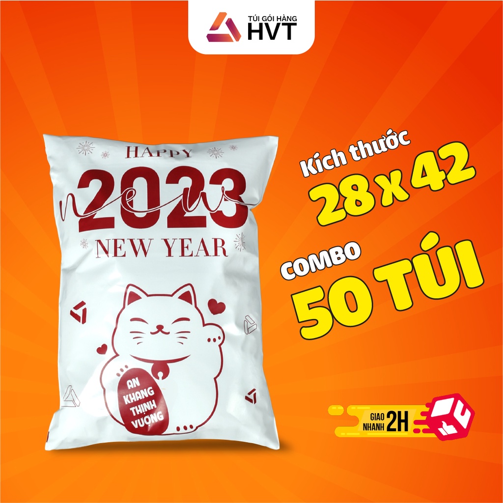 Túi Gói Hàng Niêm Phong Chuyển Phát Nhanh NHUAHVT In Sẵn Happy New Year - Cuộn 50 túi
