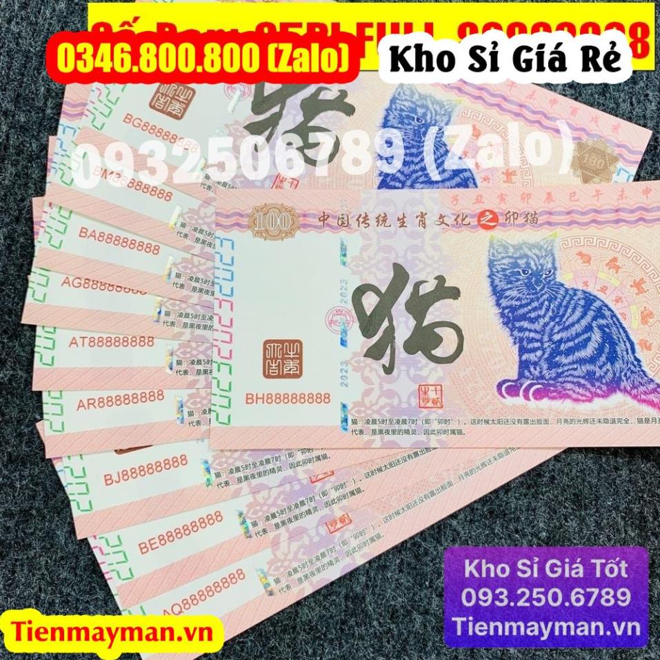 Tiền SERI ĐẸP FULL 88888888 hình Mèo Trung Quốc 100 lưu niệm làm quà tặng Tết , kèm bao lì xì , Giá Tốt