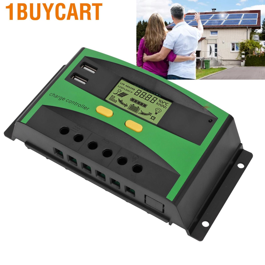 1buycart Solar Charge Controller Automatic Recognition LCD Screen Current Display Intelligent Regulator 12V 24V