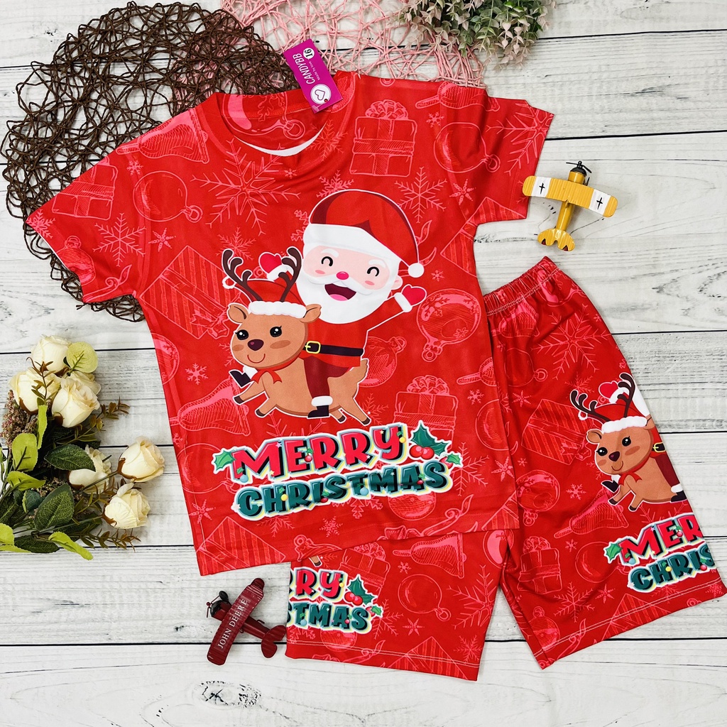 Bộ thun lạnh cho bé, bộ noel cộc tay bé trai Among Us Noel size đại bé từ 10 - 57kg