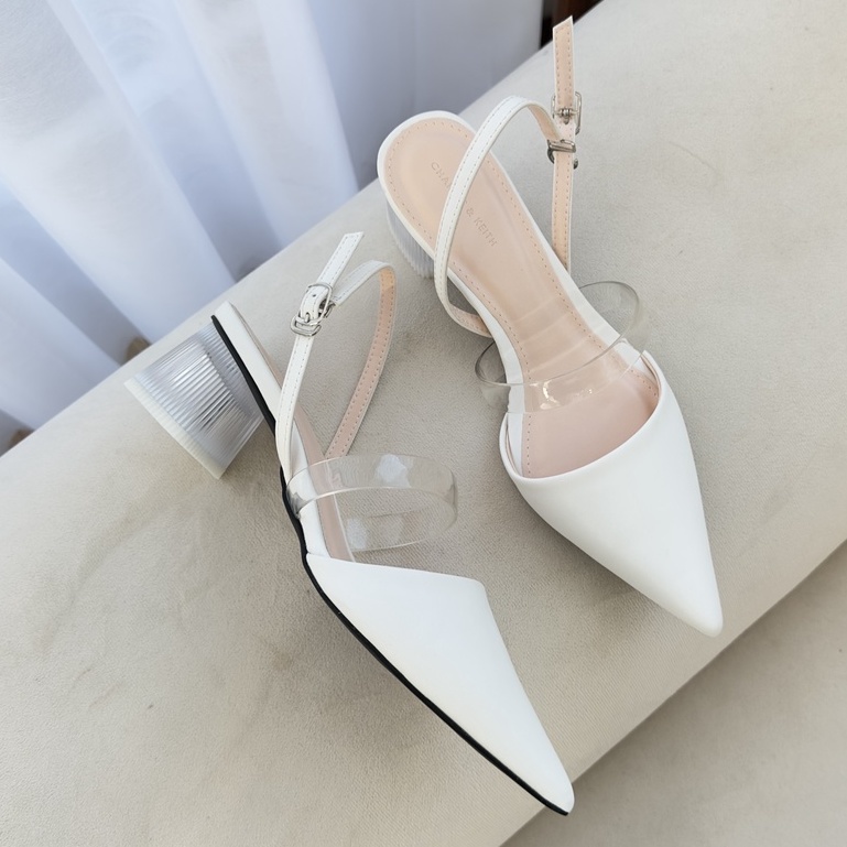 Giày sandal gót vuông - Giày Sandal CNK Slingback Quai Gót Trong 6p