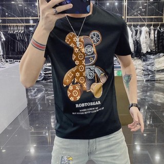Áo Nam Bán Cơ Gấu V Presbyopic In Hình Tay Ngắn Thoáng Khí Cotton Đáy Áo Sơ Mi Bé Trai