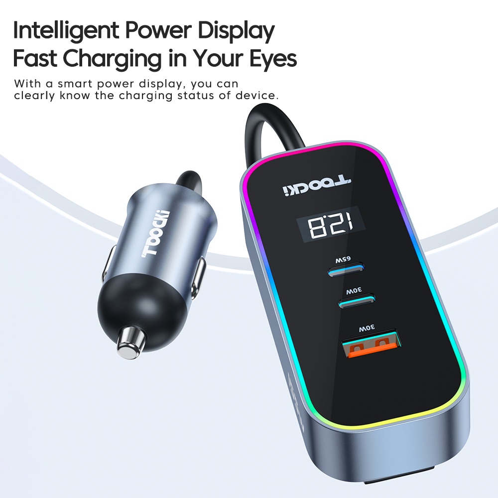 Tẩu Sạc Nhanh Toocki 155W Cổng USB Type C PD 3.0 QC 3.0 Có Màn Hình Kỹ Thuật Số Cho Xe Hơi