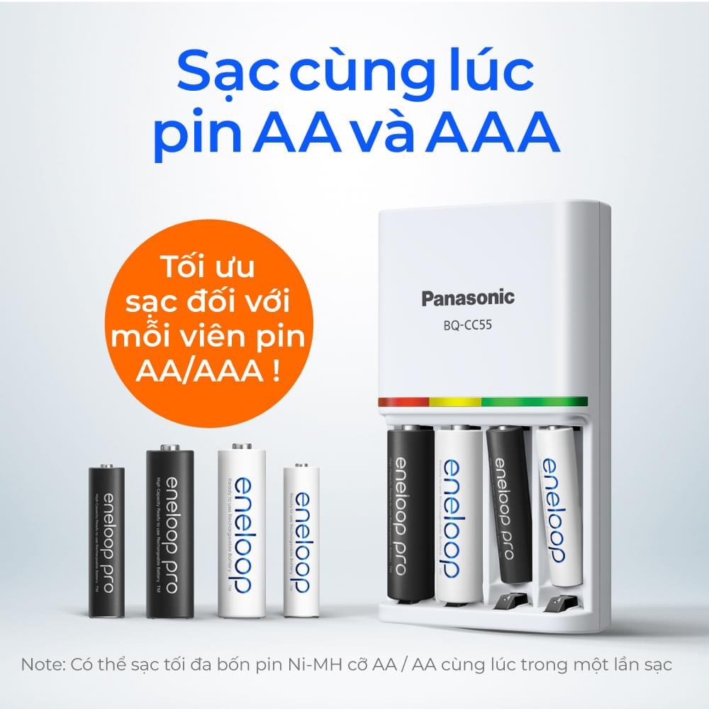 Bộ Sạc Pin Thông Minh Tự Ngắt Panasonic Eneloop BQ-CC55 Tặng Kèm 4 Pin Sạc 2000mAh
