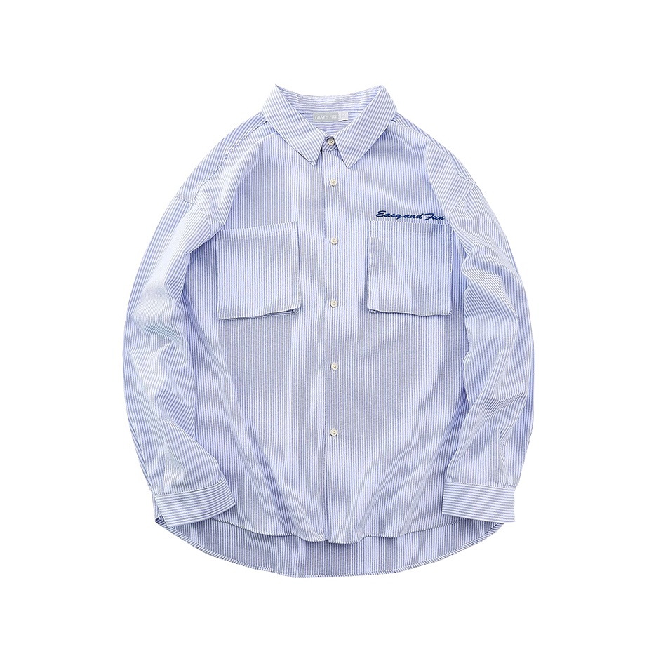 Áo sơ mi kẻ sọc xanh oxford hình thêu nam nữ unisex Alan shirt