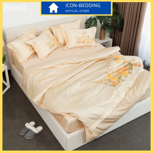 Trọn Bộ Chăn Ga Gối Edena Cotton Đặc Biệt 527, 5 Món Siêu Đẹp, Siêu Bền - Chính Hãng By ICON-BEDDING