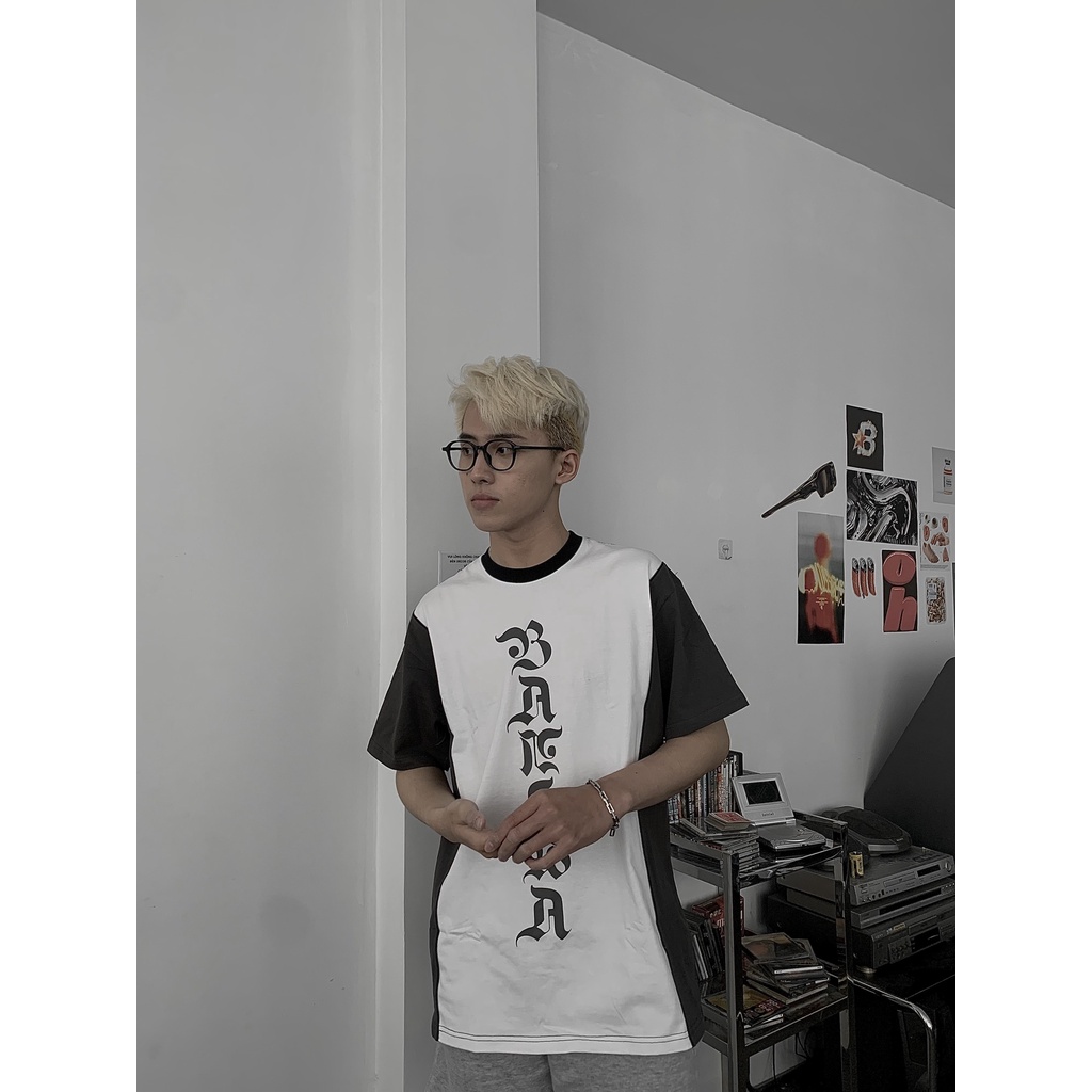 Áo thun Local Brand Banawa cotton 2 chiều oversize tay lỡ nam nữ unisex - Panel Tee - Màu Xám Đậm