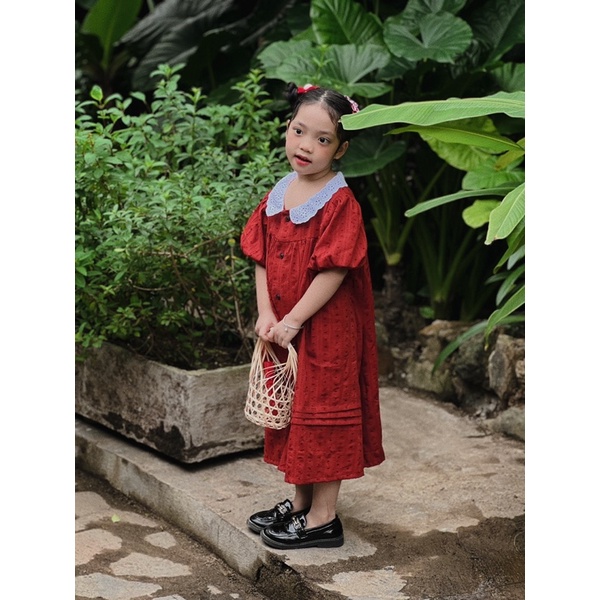 Đầm cho bé gái Mick and Milk 1,2,3,4,5,6 Tuổi váy Tết cho bé màu đỏ chất cotton đẹp