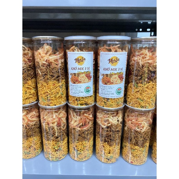 KHÔ MIX 3 VỊ Gà, Heo, Mực hũ 300g thơm ngon, đồ ăn vặt học sinh, sinh viên đảm bảo chất lượng