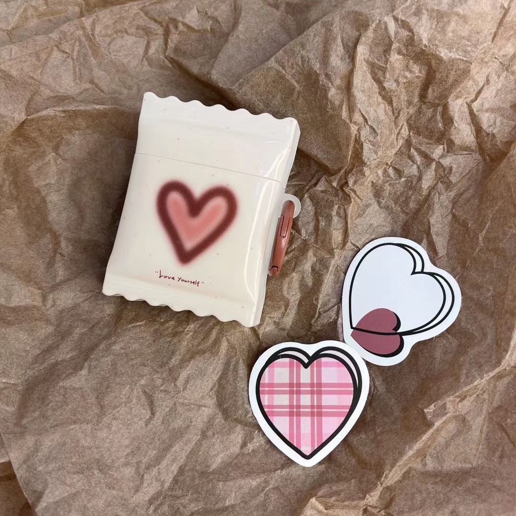 Vỏ Bảo Vệ Hộp Sạc Tai Nghe AirPods Pro2 2022 1 2 3 Pro Hình Kẹo Trái Tim Có Móc Tròn Màu Trắng