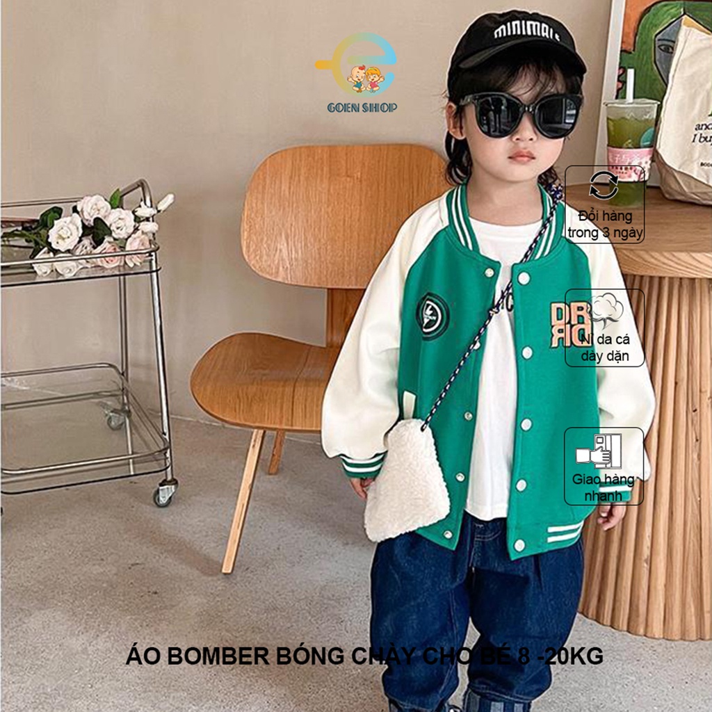 Áo bomber cho bé trai, bé gái, áo thể thao nỉ da cá cho bé từ 10-20kg