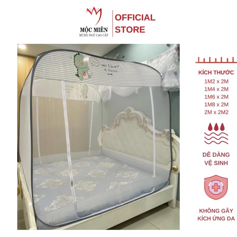 Mùng Chụp Đỉnh Vuông Cao Cấp Mộc Miên - 2 Cửa - Cao 1m75