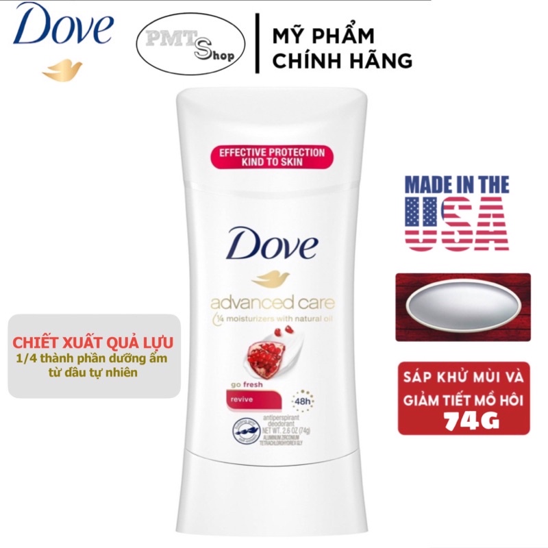 Lăn sáp Khử mùi nữ Dove Advanced Care go Fresh Revive 74g hương lựu NK Mỹ