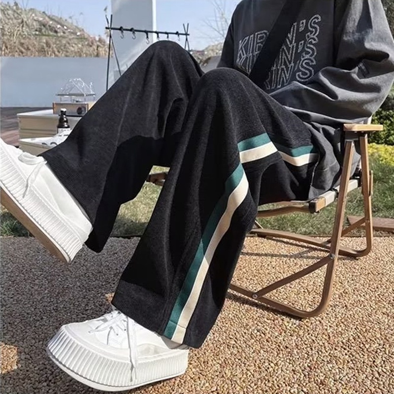 Quần Dài Vải Nhung Kẻ Sọc Màu Sắc Tương Phản Thời Trang Thu Đông Cho Nam