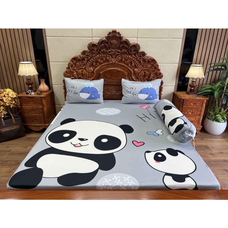 Bộ ga gối gấu panda , gấu trúc hoạt hình siêu cưng thun lạnh 5D cao cấp nhận may đủ kích thước