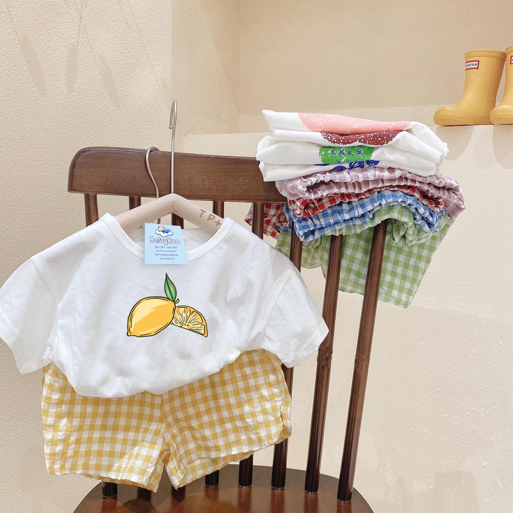 Bộ Đồ Bé Gái Bé Trai Họa Tiết Trái Cây To Đáng Yêu, Set Áo Thun Cộc Tay Cotton và Quần Đùi Cho Bé BabyBoo - PiBo