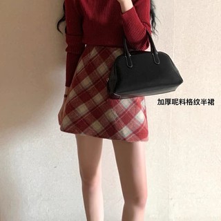 Chân váy dạ kẻ chéo to dáng a ngắn basic