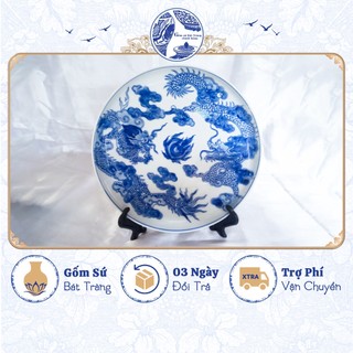 Đĩa cảnh men lam tích cảnh cổ xưa - Gốm sứ Bát Tràng chính hãng