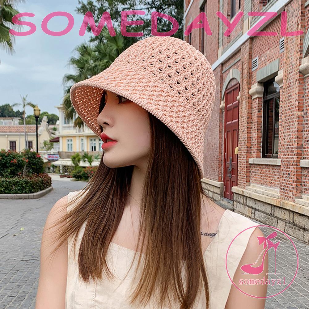 Mũ Rơm Chống Nắng Màu Trơn Dạng Rỗng Thời Trang Đi Biển Cho Nữ