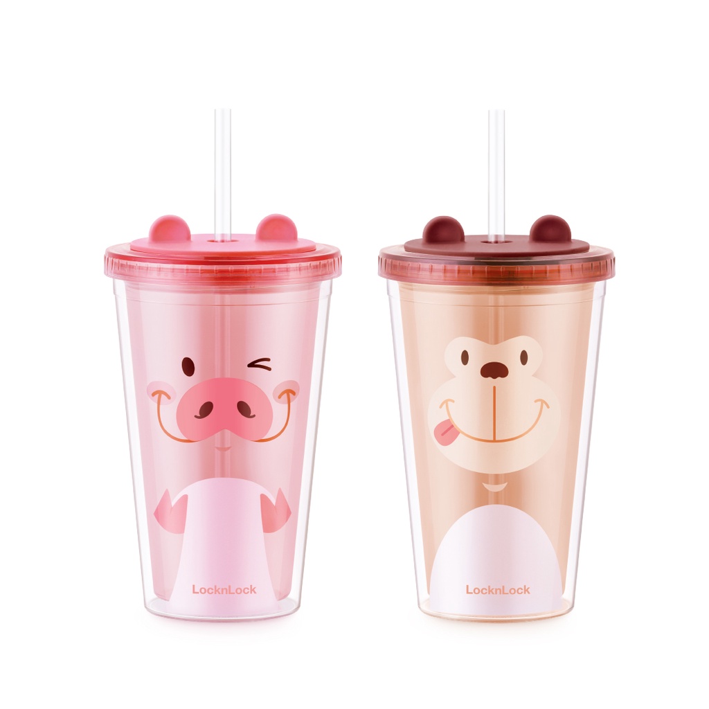 Ly nhựa 2 lớp Animal Lock&Lock Double Wall Cold Cup 520ml - HAP511 (2 màu)