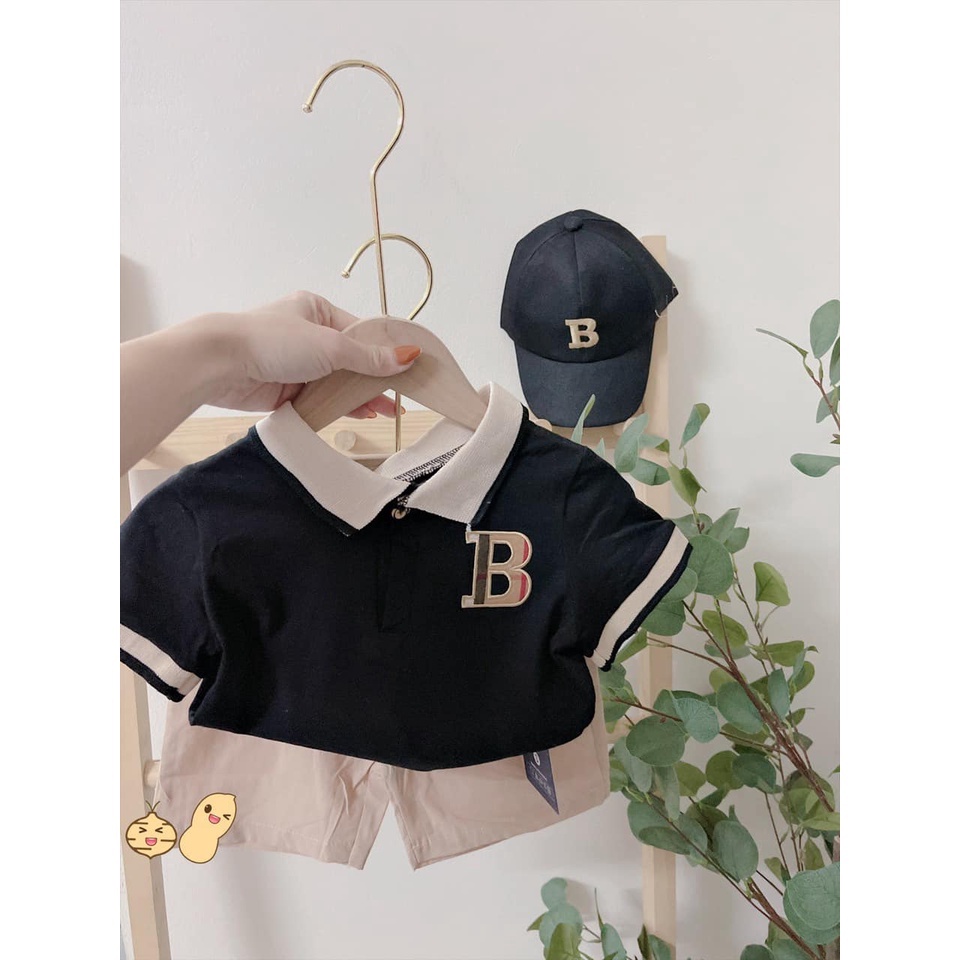 Bộ polo cộc BBR kèm quần đũi cho bé, sành điệu tặng kèm mũ lưỡi trai cho bé