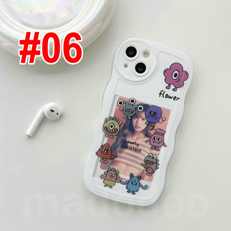 Fine Hole Casing Realme C53 C55 C30S C33 C31 C35 Narzo 50A 50i Prime C21 C21Y C25Y C20 C11 2020 2021 C17 9Pro+ 5G 9 10 4G 8 7i 5 5i 5s 6i 6 C2 C1 3 2 Pro U1 Waves Edge Cute Clear Cartoon Monsters Photo frame Can Placed Photos Tpu Soft Phone Case BW 05