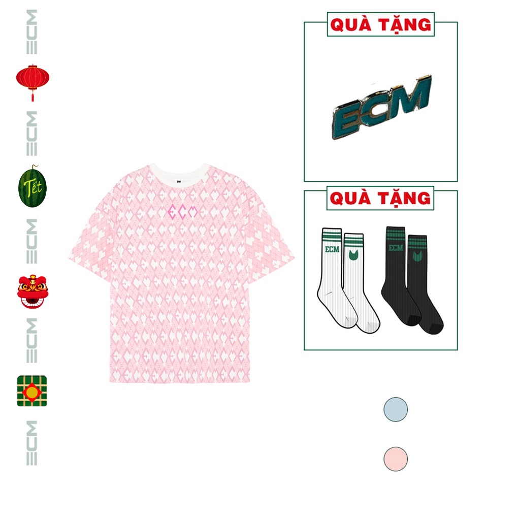 Áo phông oversize monogram ECM unisex màu hồng Elcarim EAUN-TS008-S2