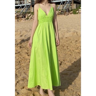 Đầm Zara xanh chuối 2 dây auth new full tag S M