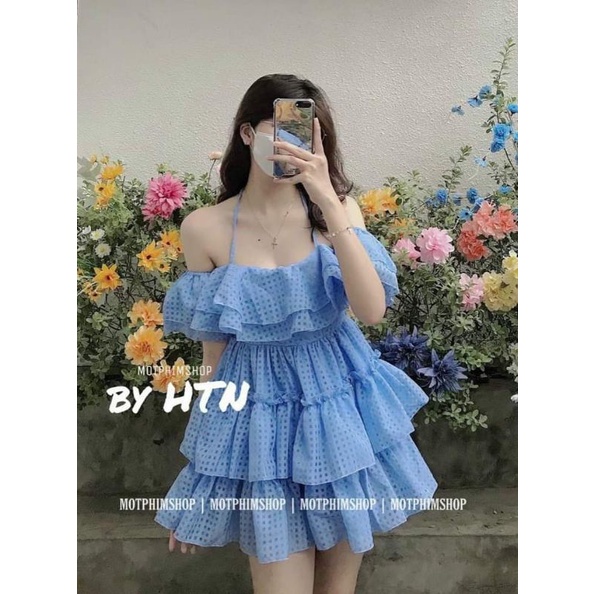 Đầm trễ vai caro