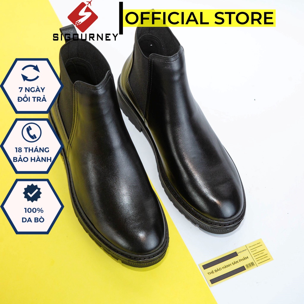 Chelsea boot kiểu dáng đốc cao cấp, Giày da nam cao cổ SIGOURNEY màu đen CHEL102 bảo hành 18 tháng