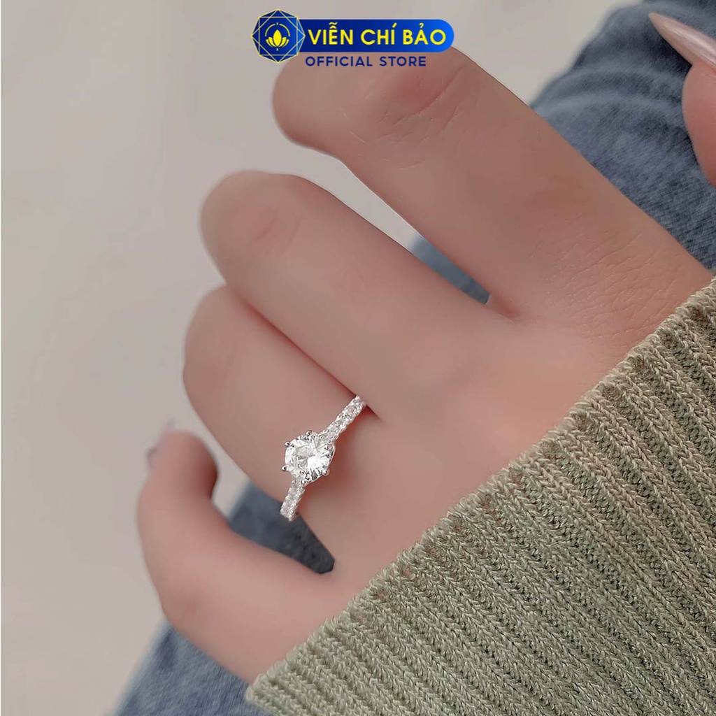 Nhẫn bạc nữ đính đá viền trái tim chất liệu bạc 925 thời trang phụ kiện trang sức Viễn Chí Bảo N400329