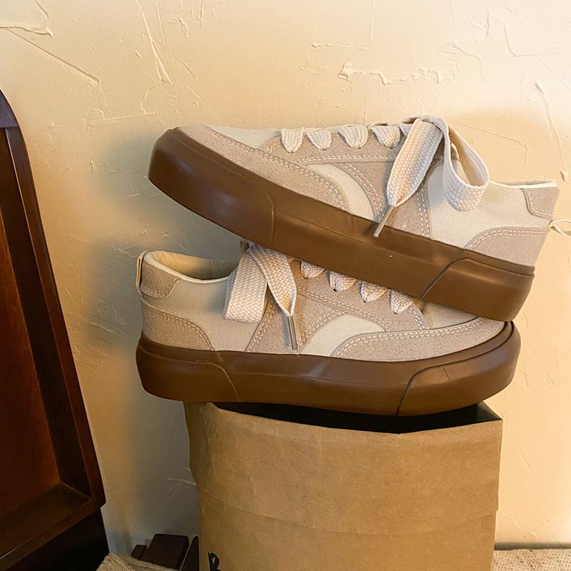 2023 Giày Vải Canvas Đế Dày Màu Trắng Phong Cách Thời Trang Mới Dành Cho Nữ